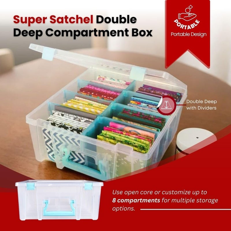 ArtBin 6990SA Super Satchel Double Deep Compartment Box - Art Storage with 8 Removable Compartments, Smart Closure for Craft Supplies (Clear & Aqua- Pack of 1) - Image 4